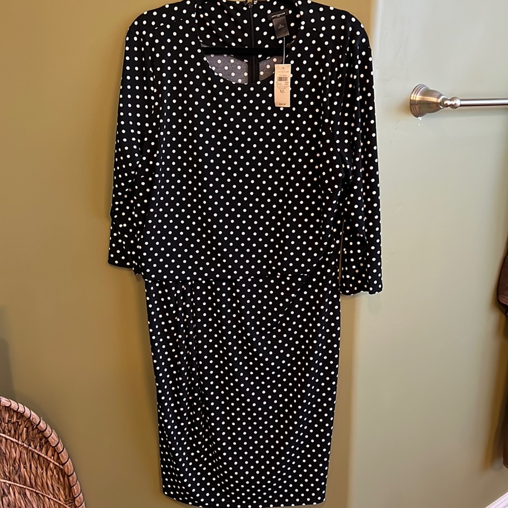 Beautiful navy polka dot dress from Ann Taylor.